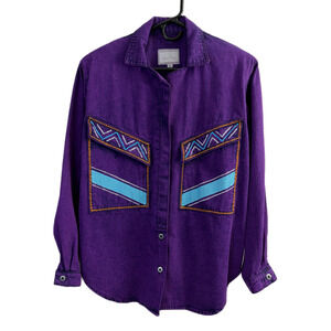 Vtg Sylvia Ann Jacket Womens Medium Purple Western Jean Feathers Dream Catcher